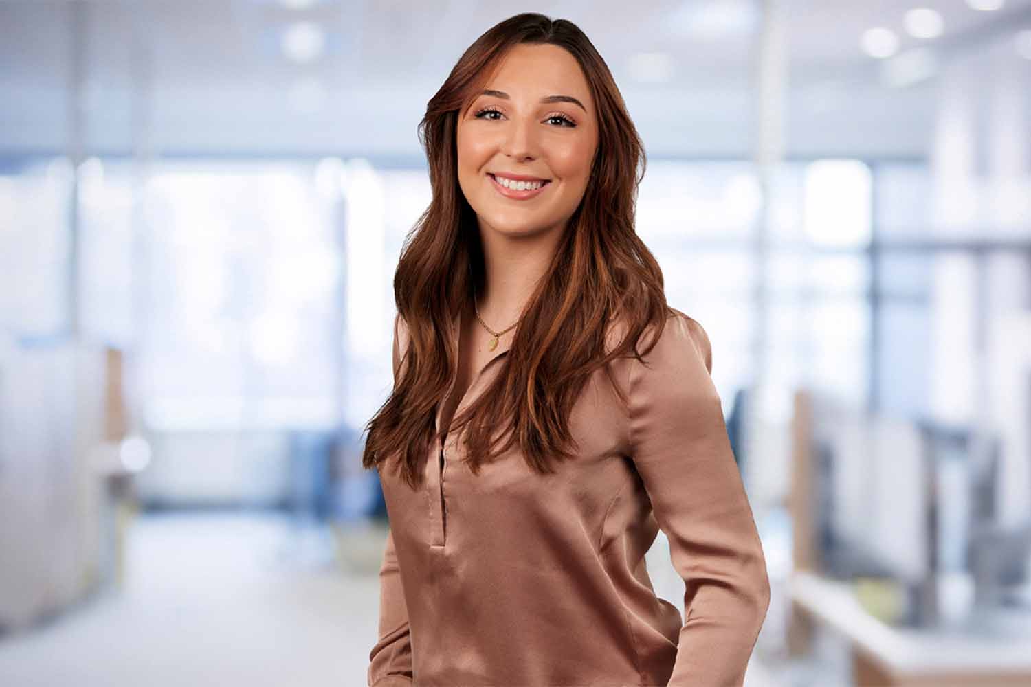 Female corporate portrait with office background in Melbourne CBD Frontier advisors.
